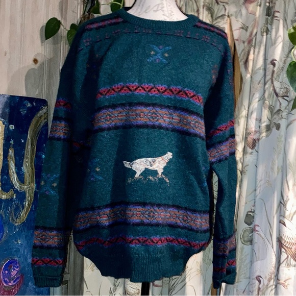 Vintage Woolrich Hunting Dog Embroidered Wool Winter Sweater Unisex Mens Large - Picture 2 of 9